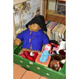 TWO BOXES AND LOOSE TOYS, BOOKS, CERAMICS AND SUNDRY ITEMS, to include a Paddington Bear teddy