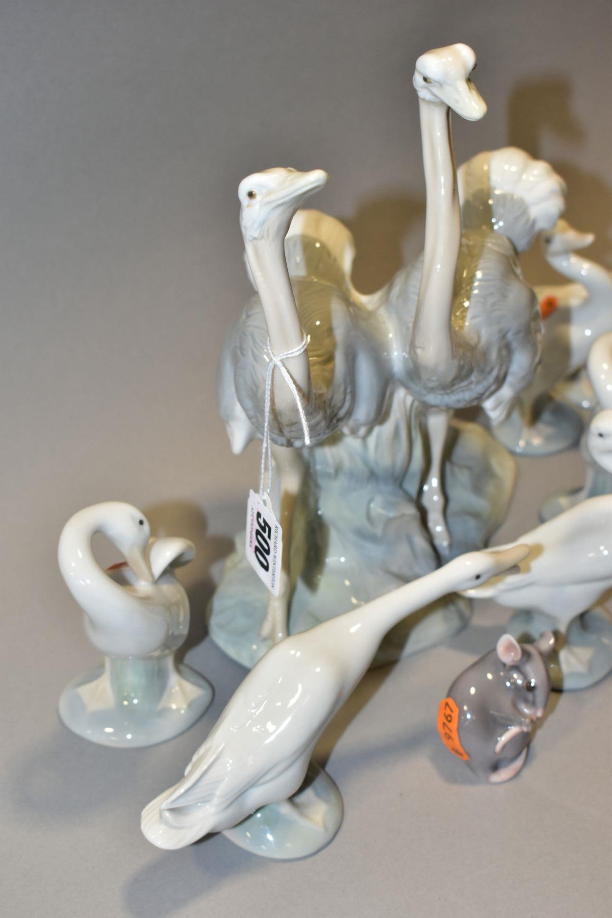 TWO DANISH B & G PORCELAIN FIGURES OF MICE, A NAO OSTRICH GROUP AND SIX LLADRO DUCK FIGURES, the - Bild 5 aus 8