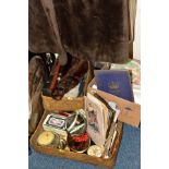 TWO BASKETS CONTAINING CONEY FUR GLOVES, A SMALL MINK STOLE, A 1953 QUEEN ELIZABETH CORONATION