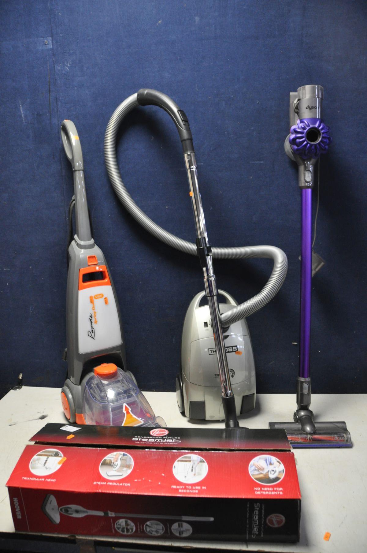 A SELECTION OF CLEANING EQUIPMENT, to include a Dyson handheld vacuum cleaner (PAT pass, but battery