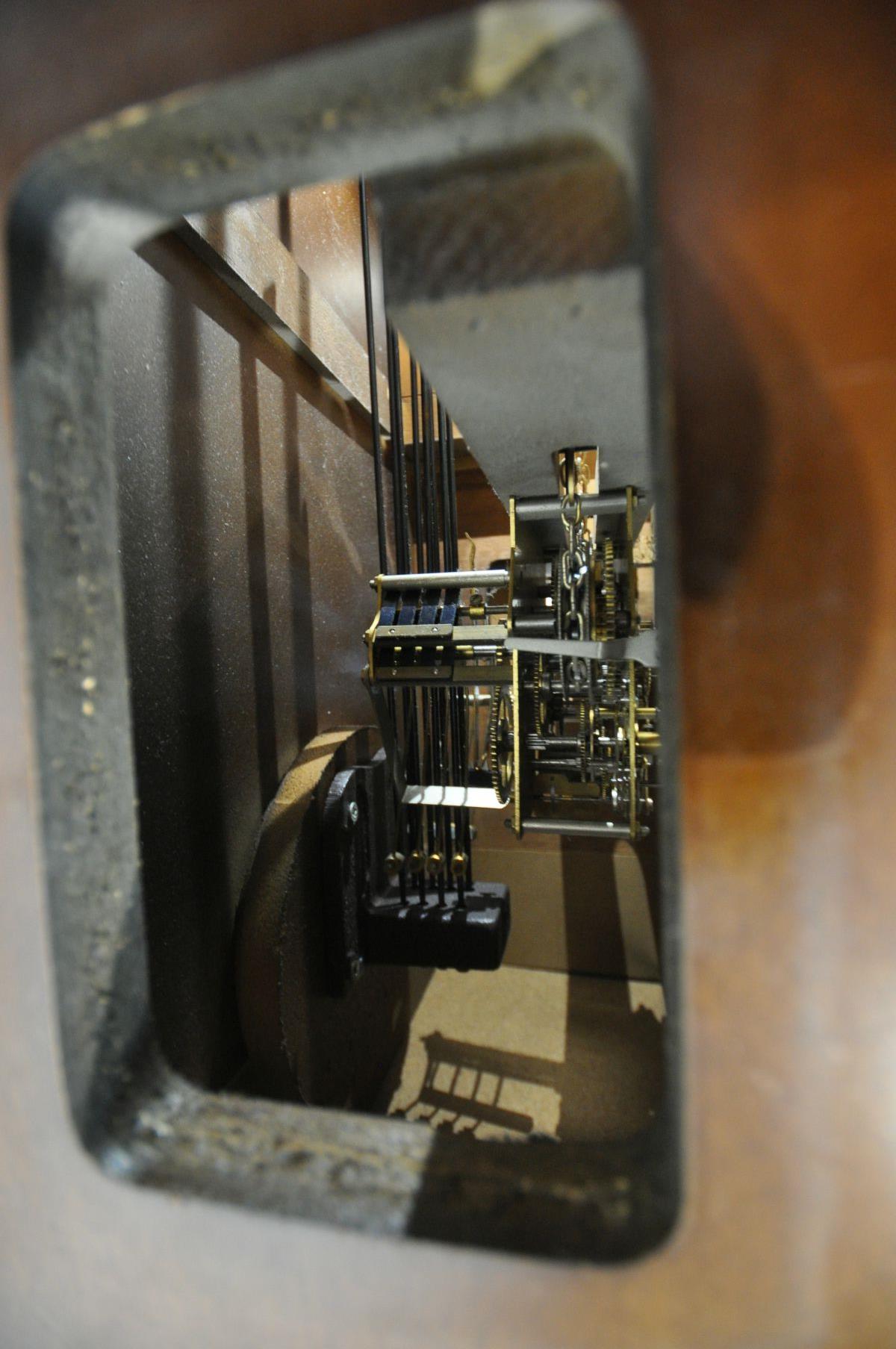 A LATE 20TH CENTURY MAHOGANY CHIMING LONGCASE CLOCK, with a tempest fugit label to arch, height - Image 6 of 6