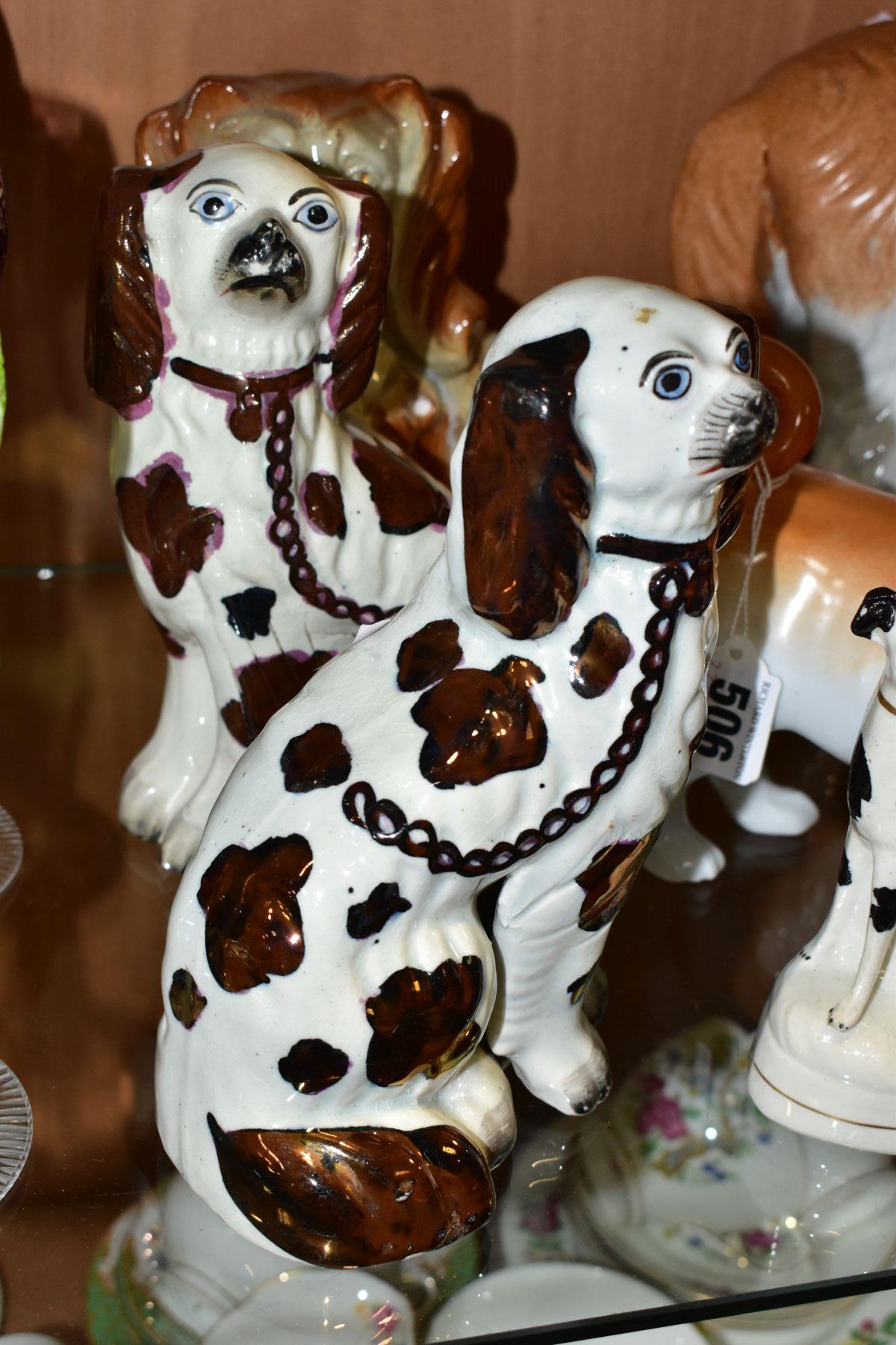 NINE STAFFORDSHIRE/STAFFORDSHIRE STYLE DOGS, to include a pair of porcelain, probably German, - Bild 4 aus 4