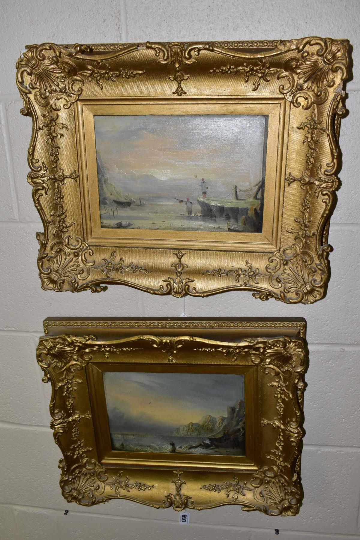 TWO UNSIGNED COASTAL LANDSCAPES CIRCA 1828-1839, possibly depicting fisherman at sunrise and sunset,