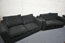 TWO DFS BLACK UPHOLSTERED SOFA BEDS, length 186cm