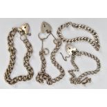 FOUR BRACELETS, to include a silver charm bracelet each link stamped with a sterling mark, fitted
