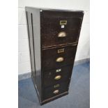 AN EARLY 20TH CENTURY STAINED PINE FOUR DRAWER FILING CABINET, width 49cm x depth 69cm x height