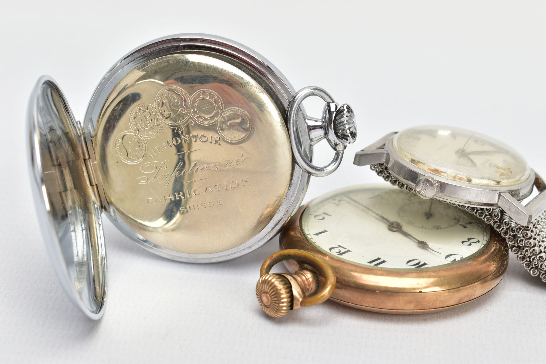 A 'TISSOT' WRISTWATCH AND TWO POCKET WATCHES, the watch has a hand wound movement (requires - Bild 6 aus 8