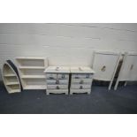 A QUANTITY OF PAINTED FURNITURE, to include a pair of four drawer cabinets, a small bookcase, a