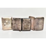 THREE SILVER CIGARETTE CASES, the first of a curved rectangular form, plain polished design with