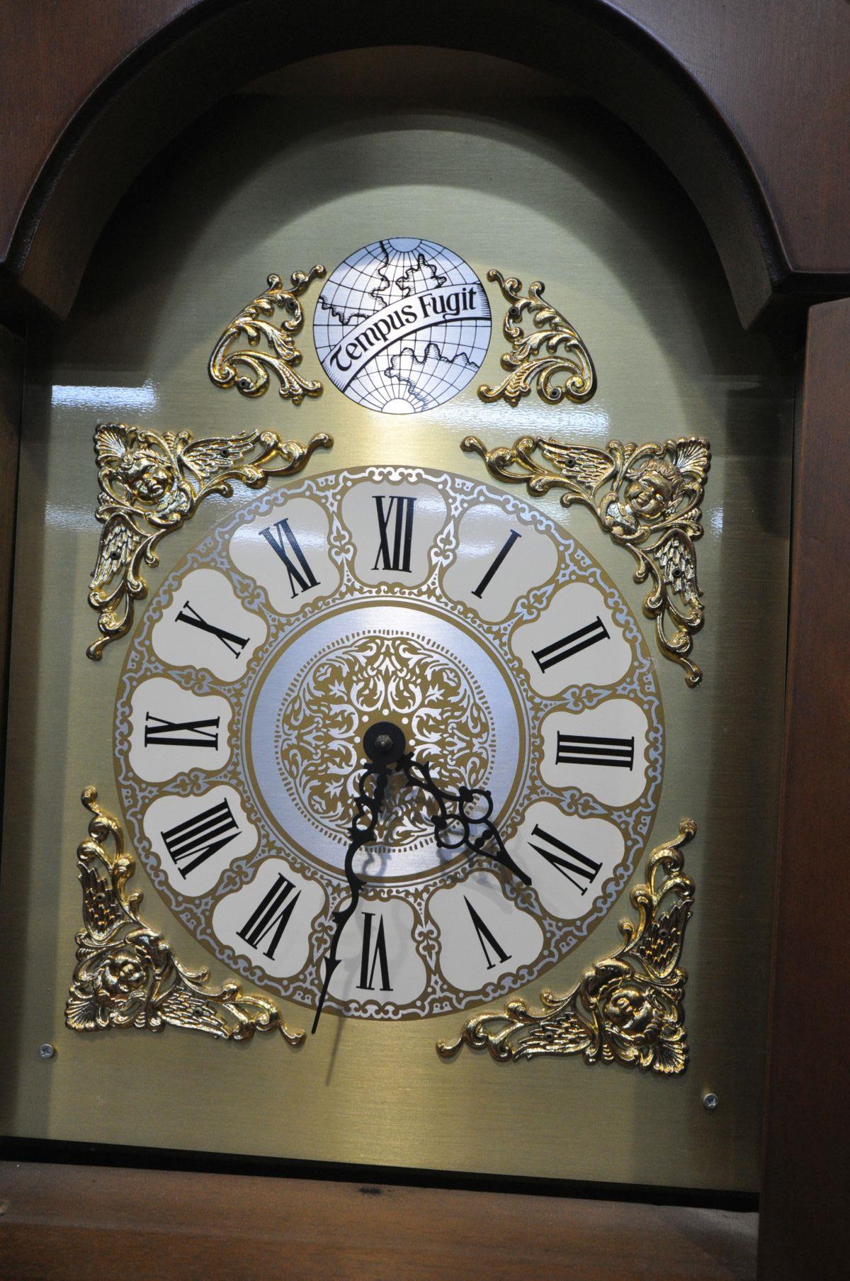 A LATE 20TH CENTURY MAHOGANY CHIMING LONGCASE CLOCK, with a tempest fugit label to arch, height - Image 4 of 6