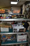 SIX BOXES OF TOYS AND COMICS, to include boxed Scalextric Le Mans 24hr, Carrera Go racing game (