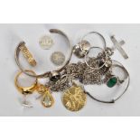 SELECTION OF PREDOMINANTLY WHITE METAL JEWELLERY, to include two bangles, three rings, five