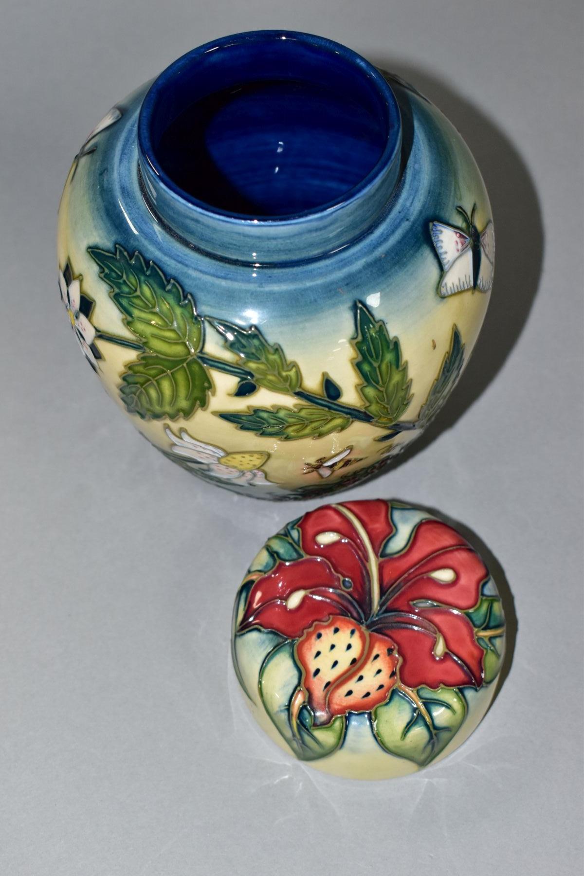 A MOORCROFT FRUIT GARDEN GINGER JAR WITH SIMEON PATTERN LID, featuring tubelined flowers, - Bild 4 aus 5