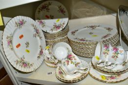 A ROYAL ALBERT 'MOSS ROSE' DESIGN PART DINNER SERVICE, consisting of five cups, six saucers, four