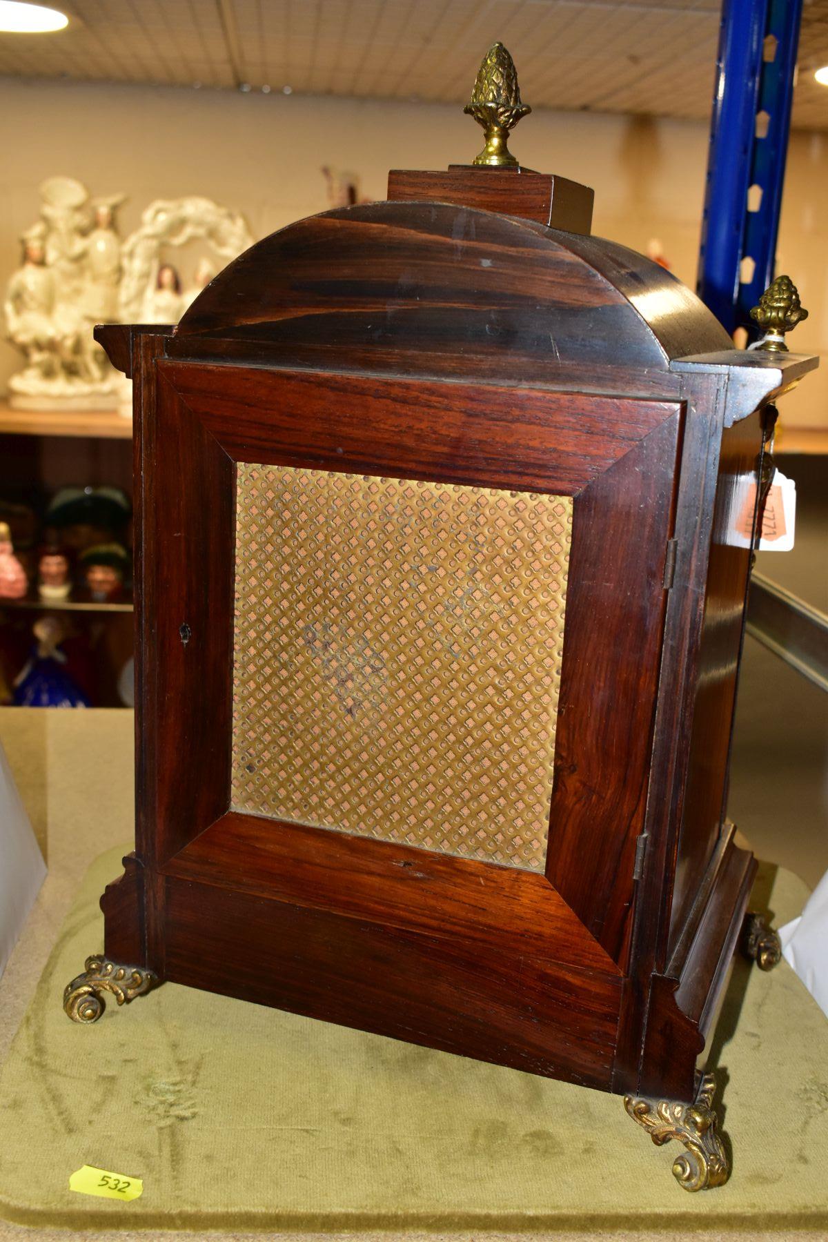 A LATE 19TH CENTURY WINTERHALDER & HOFMEIER ROSEWOOD CASED TING TANG BRACKET CLOCK, the arched top - Bild 4 aus 6