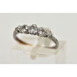 A DIAMOND FIVE STONE RING, set with graduating early brilliant cut diamonds, claw set, to the