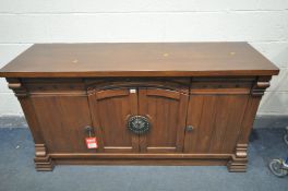 A HEAVY CHERRYWOOD SIDEBOARD, with drawers, and cupboard doors, with a separate mirror top, width
