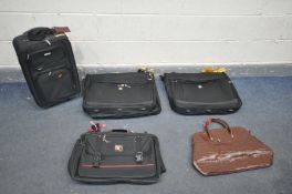 A SELECTION OF LUGGAGE, to include two garment bags, a holdall bag and two hand luggage bags (5)