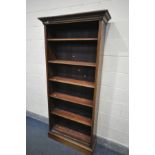 A MAHOGANY OPEN BOOKCASE, with six adjustable shelves, width 93cm x depth 33cm x height 199cm (