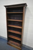 A MAHOGANY OPEN BOOKCASE, with six adjustable shelves, width 93cm x depth 33cm x height 199cm (