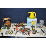 A COLLECTION OF TOOLS AND ELECTRICALS to include pliers, snips, tape measures, scissors,