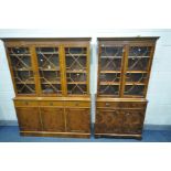 A YEWWOOD TRIPLE DOOR BOOKCASE, with three drawers, width 155cm x depth 32cm x height 184cm x height