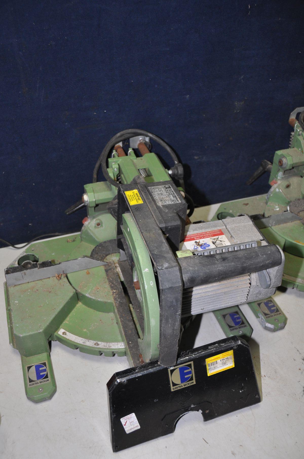 TWO ELECTRA BECKUM KGS300 sliding cross cut mitre saws (no blades and side panel loose and missing - Bild 3 aus 3