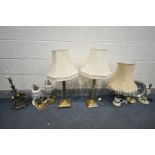 SIX VARIOUS TABLE LAMPS, to include two 20th century Corinthian column lamps, a pair of desk lamps