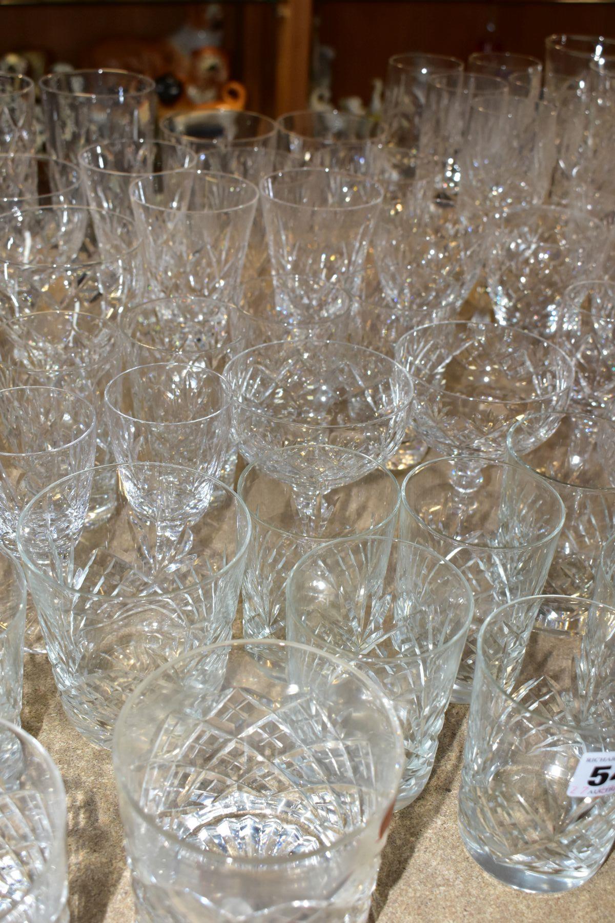 A QUANTITY OF CUT GLASS DRINKING GLASSES, twelve sets/part sets of glasses with some pairs and - Bild 6 aus 6