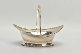 A GEORGIAN SILVER BASKET, of oval outline with plain polished beaded border and grooved handle,