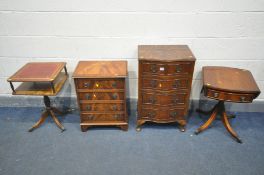 TWO MAHOGANY CHEST OF FOUR DRAWERS (deep surface damage and fluid marks to both chests) along with a