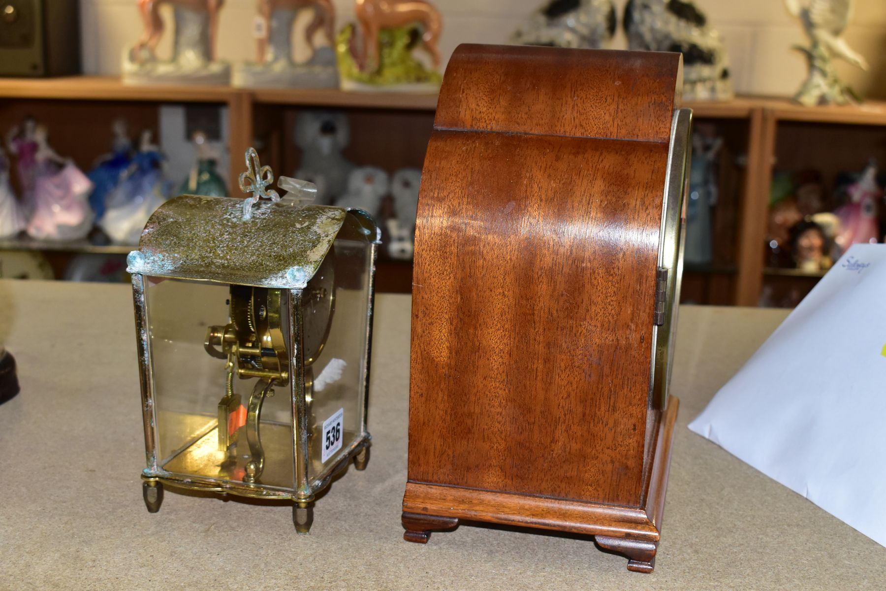 A MID 20TH CENTURY WALNUT ARCH CASED ELLIOT MANTEL CLOCK, silvered chapter ring with Roman numerals, - Image 5 of 8