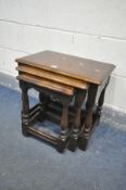 A SOLID OAK NEST OF THREE TABLES, width 53cm x depth 35cm x height 47cm (condition:-surface