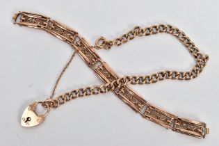 TWO YELLOW METAL BRACELETS, to include an openwork fancy link infinity motif expandable bracelet,