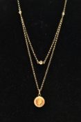 AN 18CT GOLD CHAIN NECKLACE, a fine trace chain, fitted with an additional part chain to appear as a