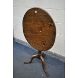 A GEORGIAN MAHOGANY OVAL TILT TOP TRIPOD TABLE, width 66cm x depth 56cm x height 70cm