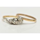 TWO DIAMOND RINGS, to include a 9ct gold brilliant cut diamond single stone ring, with tapered