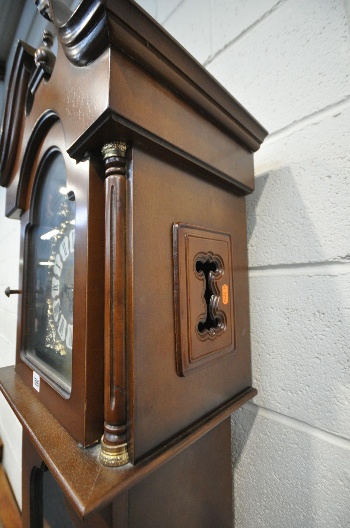 A LATE 20TH CENTURY MAHOGANY CHIMING LONGCASE CLOCK, with a tempest fugit label to arch, height - Image 5 of 6