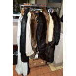 FUR COATS, DRESSES, BAGS AND TABLE LINEN ETC, to include two brown mink fur coats with labels for