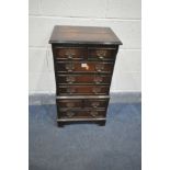 A MAHOGANY SMALL CHEST OF EIGHT DRAWERS, width 42cm x depth 32cm x height 79cm (condition -