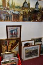 PAINTINGS AND PRINTS ETC, to include an oil on canvas depicting a city skyline, signed Setford,