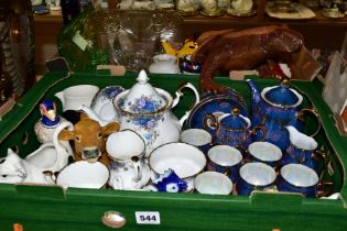 TWO BOXES AND LOOSE CERAMICS, GLASSWARES AND SUNDRY ITEMS, to include five pieces of Royal Albert