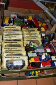 FOUR TRAYS OF UNBOXED DIE-CAST MODEL VEHICLES, to include a Matchbox Superkings K44/3 Bridge