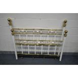 A WHITE FINISH AND BRASS 5FT BEDSTEAD