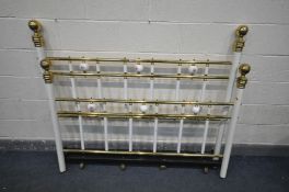 A WHITE FINISH AND BRASS 5FT BEDSTEAD