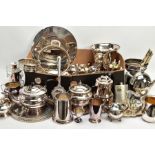 A BOX OF ASSORTED WHITE METAL ITEMS, to include a four piece 'Garrard & Co' tea set, a 'Mappin &