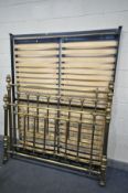 A GOOD QUALITY BRASS 5FT VICTORIAN STYLE BEDSTEAD, with slats and two slatted bed bases (