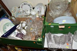 THREE BOXES AND LOOSE CERAMICS AND GLASS WARES, to include Royal Worcester 'June Garland' cups,