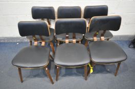 A SET OF SIX DALTON RESTAURANT DINING CHAIRS BY PEPPERMILL INTERIORS, with black faux leather