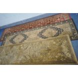 A RED GROUND 100% WOOLLEN JAIPUR CARPET RUNNER, with beige pattern and border, length 273cm x